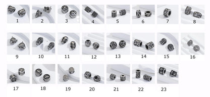 Sélection de perles avec gravures et formes diverses en acier inoxydable de 'haute qualité' pour la création de bracelets, colliers, Mala... De 8 à 20 millimètres - 23 Modèles au choix vendu à l'unité ou par 5 pièces !