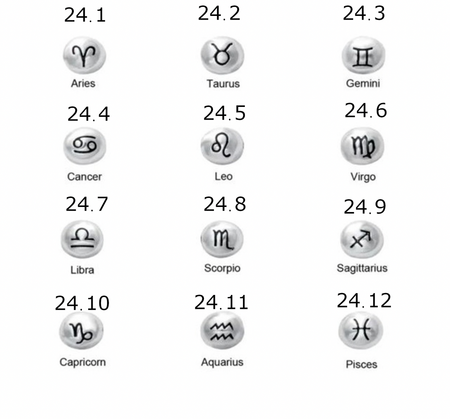 Sélection de perles avec gravures des signes astrologique en acier inoxydable de 'haute qualité' pour la création de bracelets, colliers, Mala... De 8x10 millimètres - Modèles au choix vendu par 5 pièces !