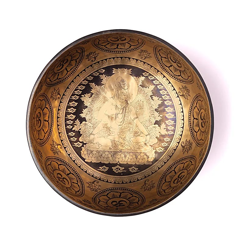 7-metal bowl with 'Shiva' engraving, measuring 22/24 centimeters - approximately 1400/1600 grams. Sold with a matching mallet! Magnificent piece, handmade in Nepal!