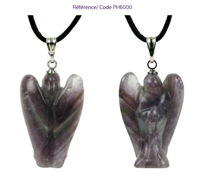 Natural stone angel pendant, 30 millimeters x 25 x 10 millimeters. Choose the stone that suits you: amethyst, aventurine, rock crystal, carnelian, or tiger's eye. Comes with a drawstring, ready to wear or give as a gift!