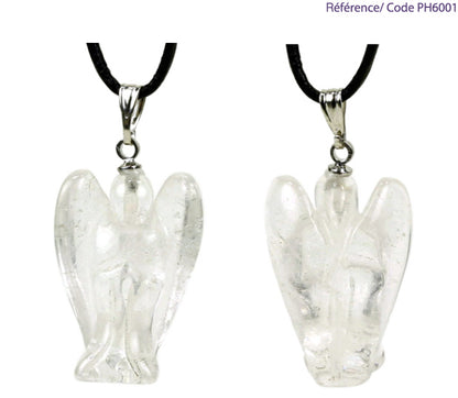 Natural stone angel pendant, 30 millimeters x 25 x 10 millimeters. Choose the stone that suits you: amethyst, aventurine, rock crystal, carnelian, or tiger's eye. Comes with a drawstring, ready to wear or give as a gift!