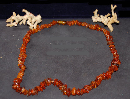 Amber, free-form beads measuring 10 to 15 millimeters, sold as a bracelet or necklace of approximately 65 centimeters. Amber screw clasp system. AA to AAA quality, superb beads, lightweight and incredibly soft!