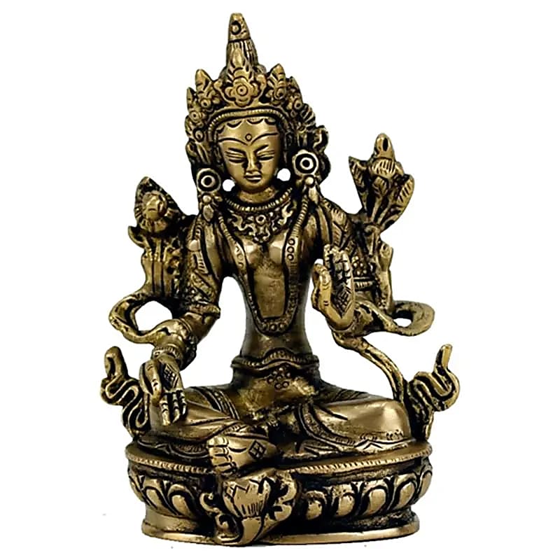 Sélection de statuettes de 'Tara blanche ou verte', de 13, 20 ou 26 centimètres de haut - 675 et 2600 grammes. Fait en métal (laiton) au Népal, parfait dans une salle de Méditation, Autel, Collection, Exposition...!