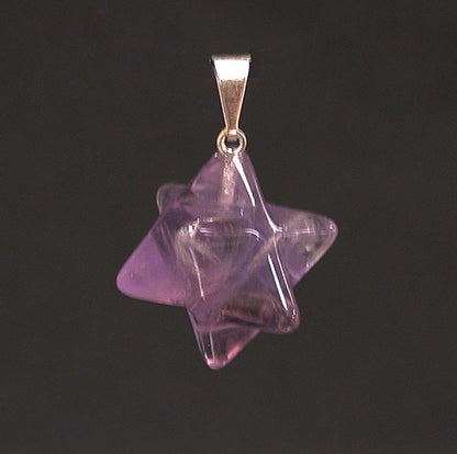 Mercabah/ Merkabah (étoile à 8 branche sur Argent, 15 x 15 millimètres. Pierres au choix : Améthyste, Oeil de tigre, Cristal de roche. Vendu avec un cordon réglable noir !