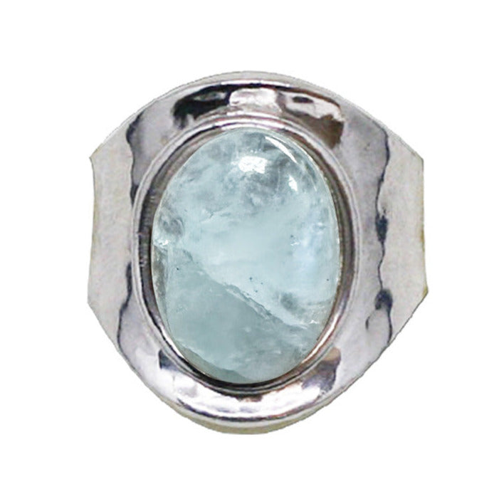 Bague en aigue-marine, cabochon sertis sur anneau en Argent 0.025 ! Taille réglable d'environ 50 à 60 Fr. !