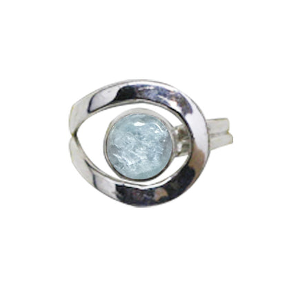Élégante bague en aigue-marine, cabochon sertis sur anneau en Argent 0.025 ! Taille réglable d'environ 50 à 60 Fr. !