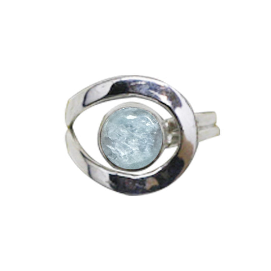 Élégante bague en aigue-marine, cabochon sertis sur anneau en Argent 0.025 ! Taille réglable d'environ 50 à 60 Fr. !