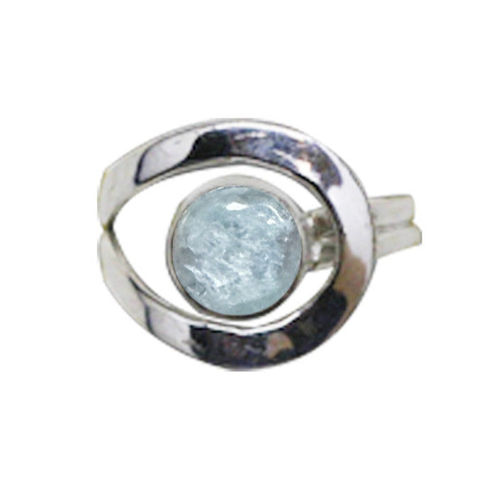 Élégante bague en aigue-marine, cabochon sertis sur anneau en Argent 0.025 ! Taille réglable d'environ 50 à 60 Fr. !