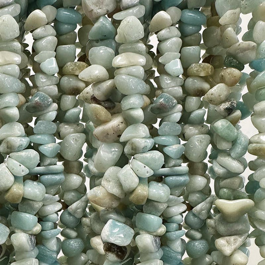 Amazonite, 17-21cm bracelet, 42cm necklace and 85cm sautoir. Naturally shaped baroque/chip beads mounted on elastic thread or high-strength steel wire!