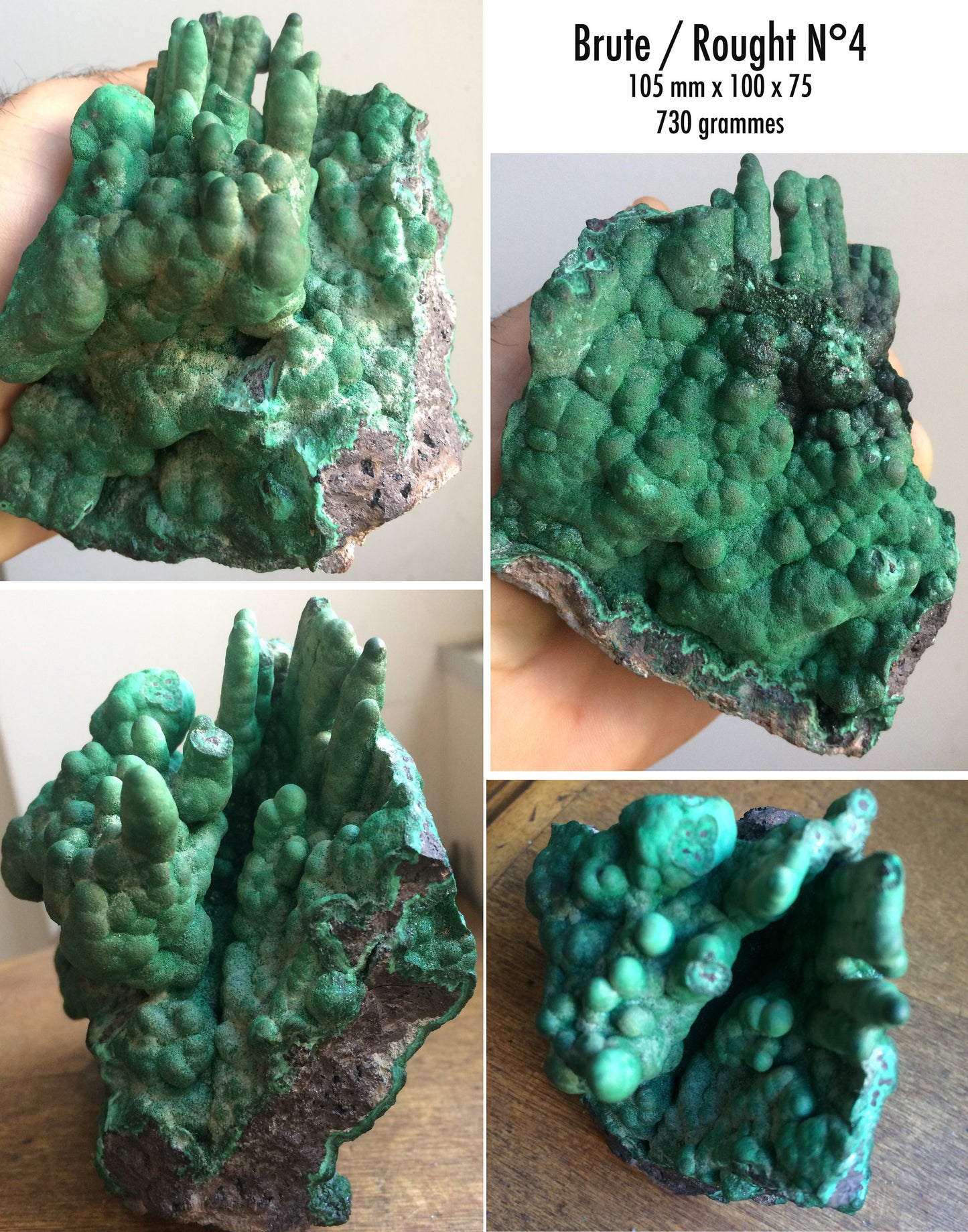 Malachite, superbe spécimen de taille XL de 723 grammes - 105mm x 100 x 75. Parfait pour une collection, exposition ou la bijouterie !