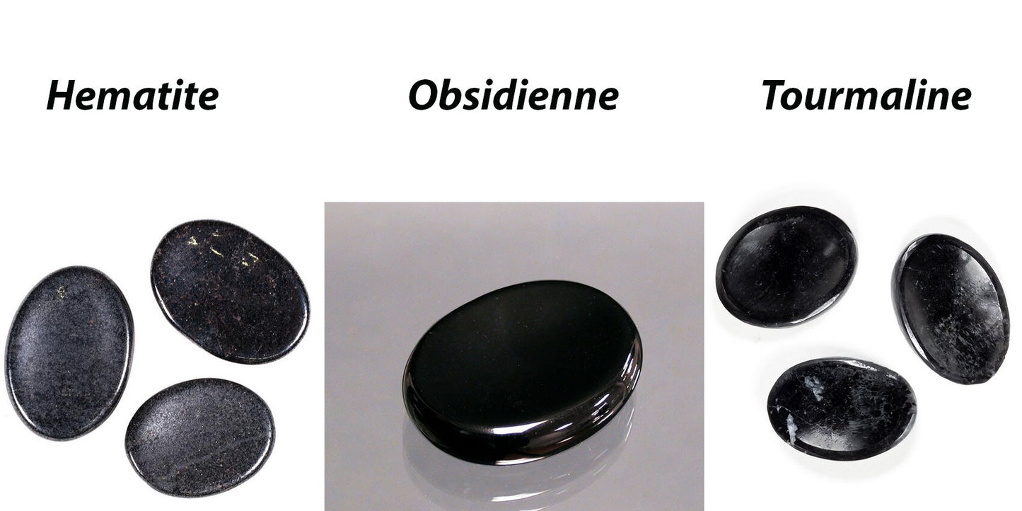Sélection de galets/ pierres plates au choix ou en lot de 12, avec 1 face incurvée pour le pouce, parfait pour les massages, de 4x3x1 cm environ. Très belle qualité !