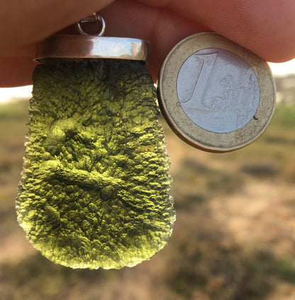 Moldavite - Pendentif de qualité supérieure en Argent, poids : 27 grammes. Ø 40x30x10 mm. Rare et magnifique !
