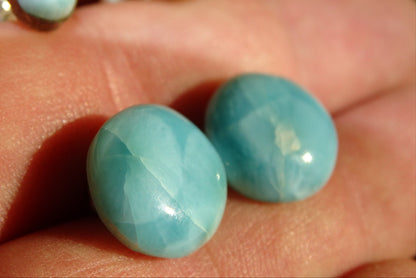 Studs/Larimar earrings from the Dominican Republic, AA to AAA quality. 0.925 silver finish, perfect!