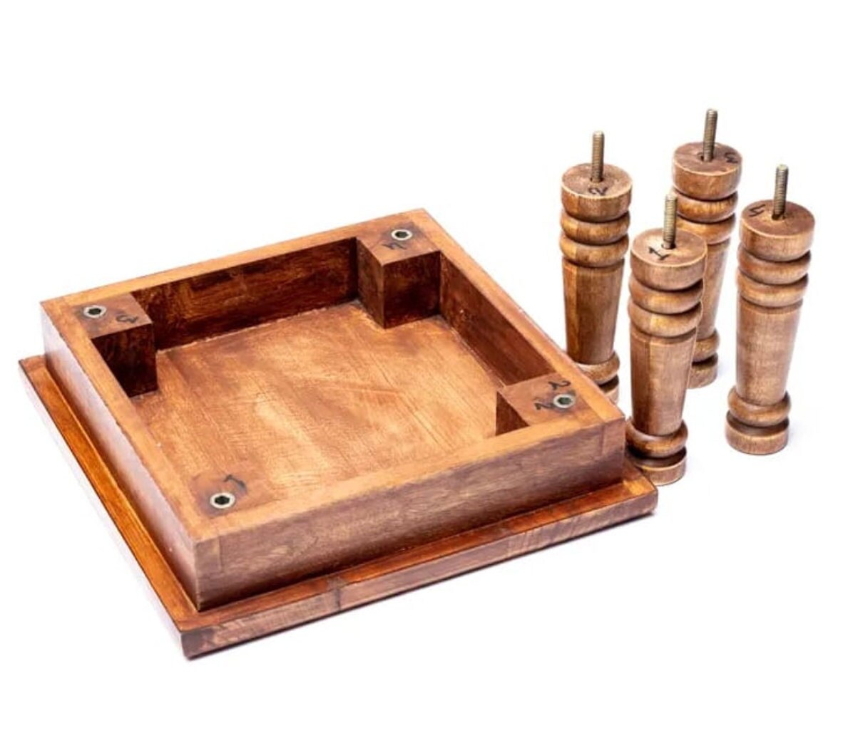 Table d'appoint/ Autel, en bois d'acacia avec motifs 'Fleur ou Arbre de vie', 30x30x23 cm/ 2250gr. - Haute qualité des garvures de symboles !