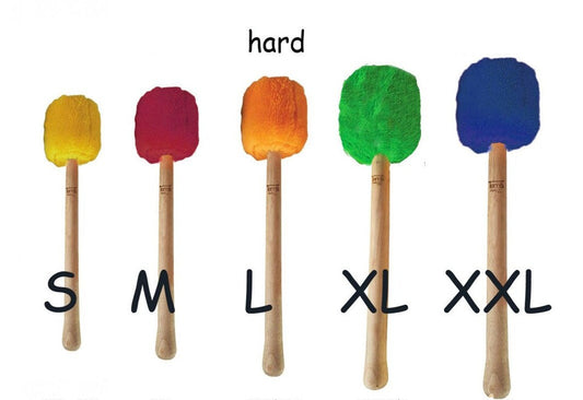High quality collection of gong mallets/sticks from Pro-Line. 5 sizes/5 colors to choose from, with a hardwood core and synthetic plush!