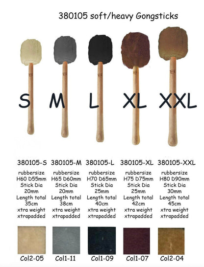 Collection de 'maillets/ stick' de haute qualité de chez ‘Pro-Line’ pour gong. 5 tailles/ 5 couleurs au choix, Avec noyau en bois dur avec peluche synthétique !