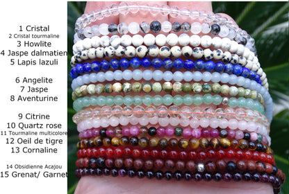 Concept de colliers de 50cm qui se plie en 3 pour faire un bracelet de 3 rangs. Perles de 4, 6 ou 8 mm.Trés ingénieux concept 'fait main' par Gem & Zen. Monté sur élastique de haute résistance, trés bonne qualité de perlage, parfait !