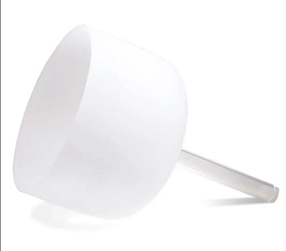 Frosted crystal singing bowl with refillable handle. 25 centimeters in diameter - 2700 grams - Notes D/D - F#/Fs - B/B - Sold with mallet and support ring! 