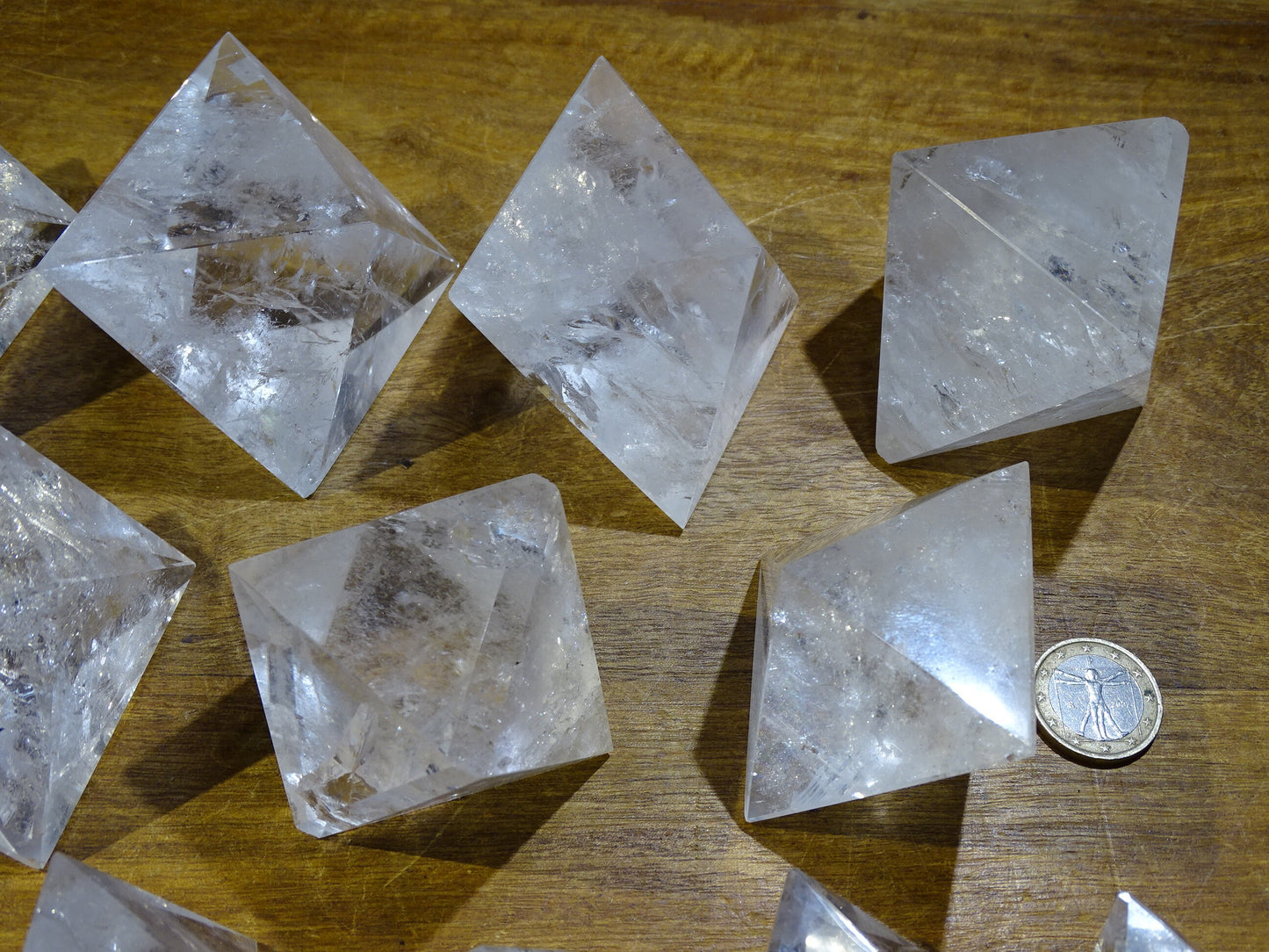 Rock crystal octahedron, one of the 5 Solids/Platonic Solids, size S to XL, sold individually. Piece dimensions: approximately 1.5 to 6 cm. Grade A to AAA! Perfect for studying sacred geometry and its applications! 