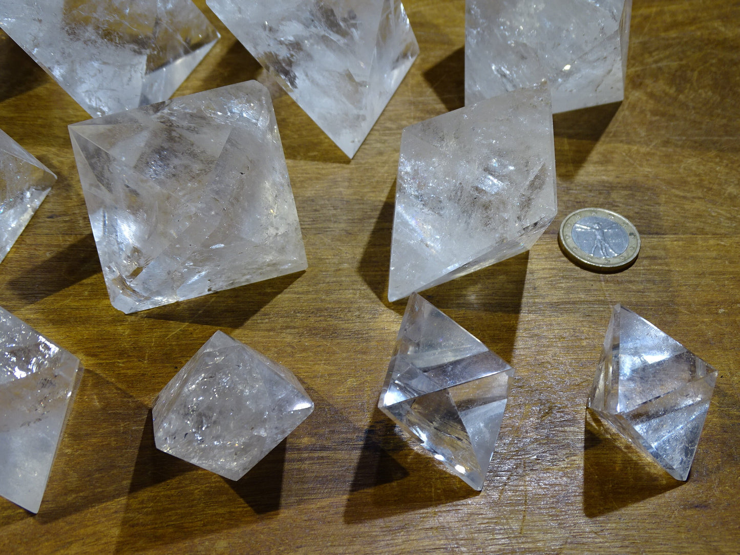 Rock crystal octahedron, one of the 5 Solids/Platonic Solids, size S to XL, sold individually. Piece dimensions: approximately 1.5 to 6 cm. Grade A to AAA! Perfect for studying sacred geometry and its applications! 