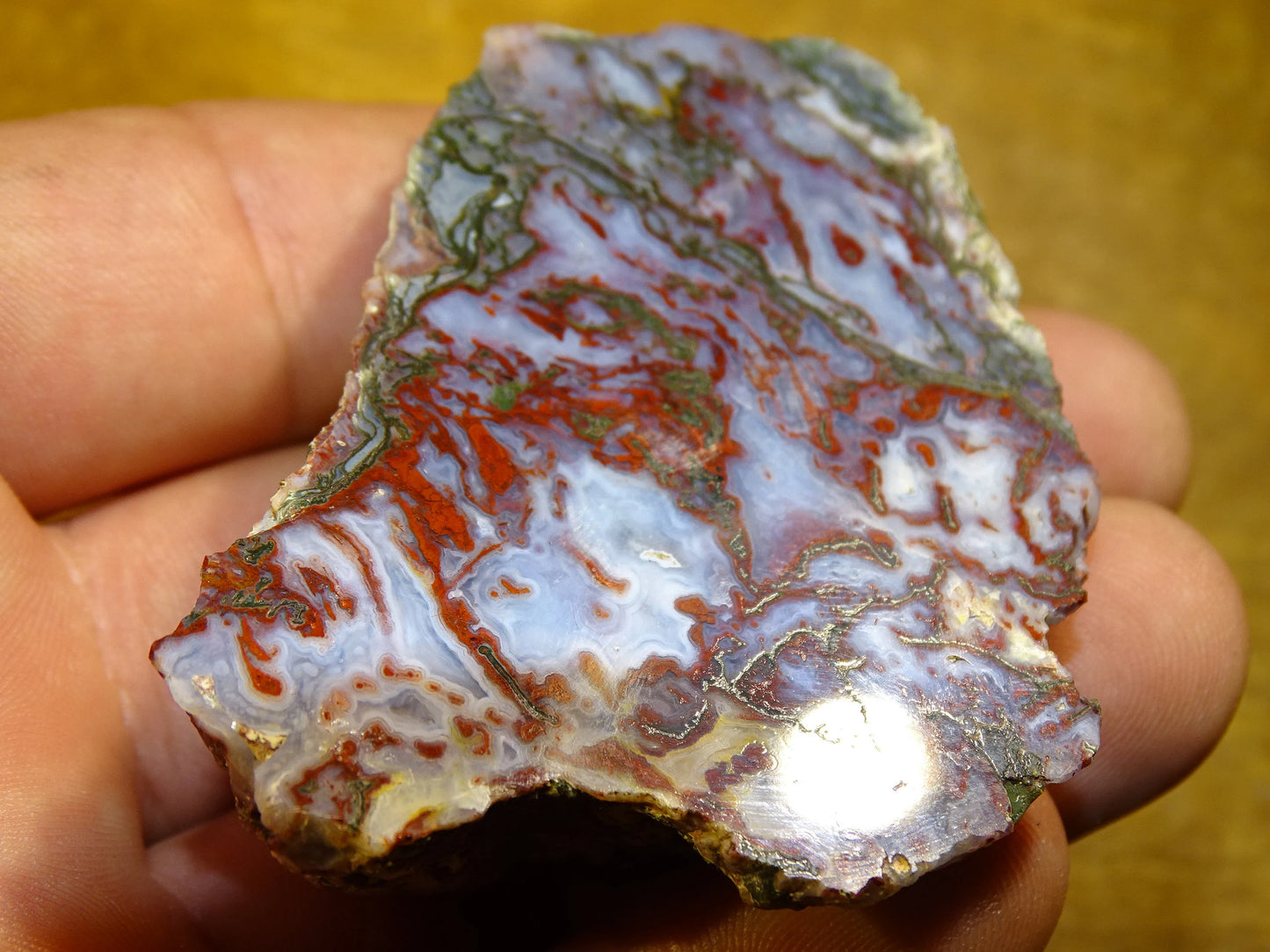 Agate mousse, magnifique spécimen de 64 x 47 x 22 mm - 61 grammes environ. Des dessins et couleurs rares et uniques !