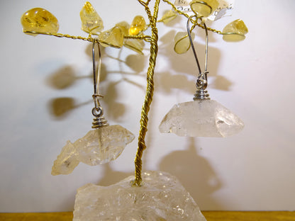 Boucles d'oreilles en cristal de roche 'Herkimer' (rare), cristaux naturels montés sur métal. Vendu en Argent ou en laiton finition argenté ou doré, qualité AA à AAA, parfait !