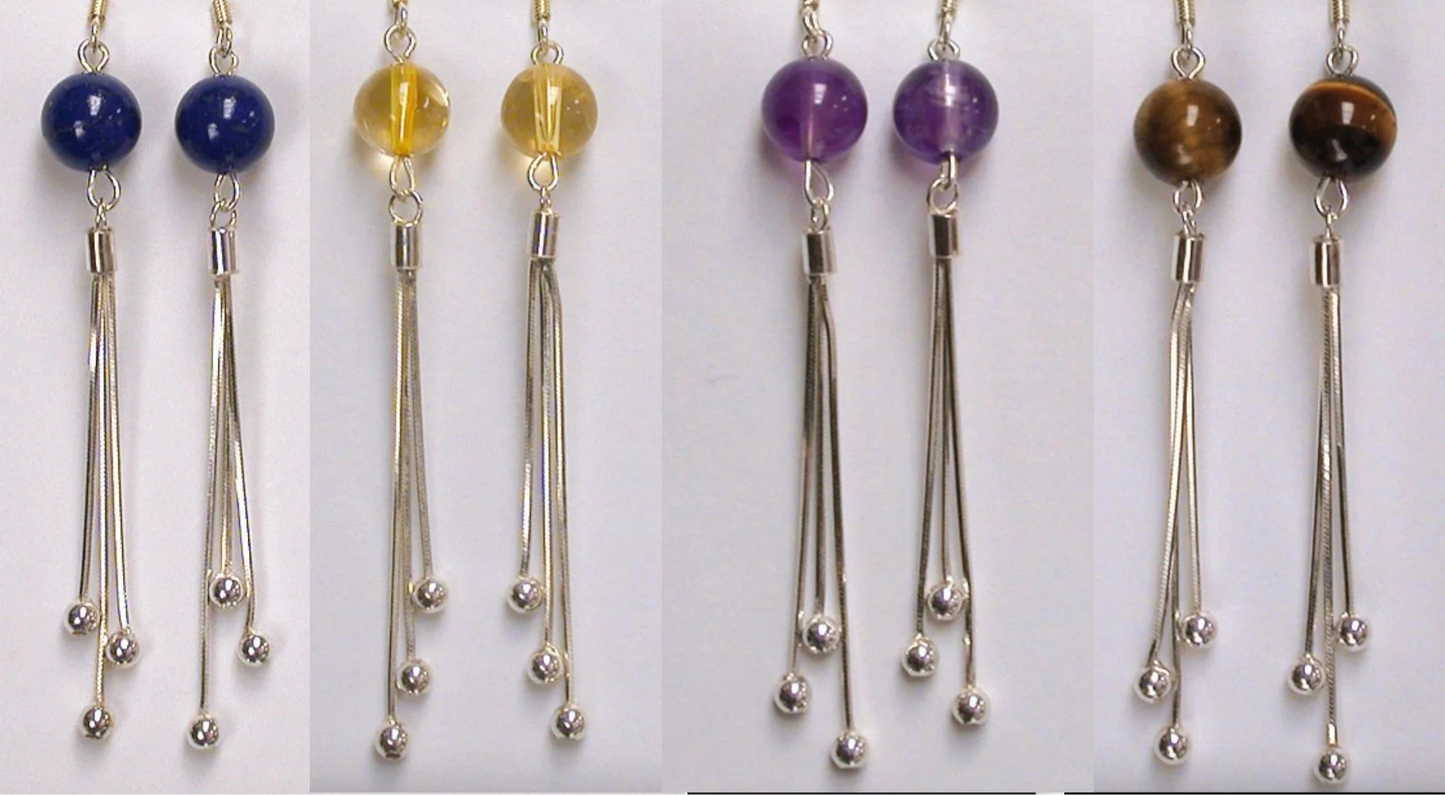 Boucles d'oreilles en améthyste, citrine, lapis lazuli ou oeil de tigre, perle de 8mm avec fantaisies, qualité AA à AAA. Vendu en Argent 0.925, parfait !
