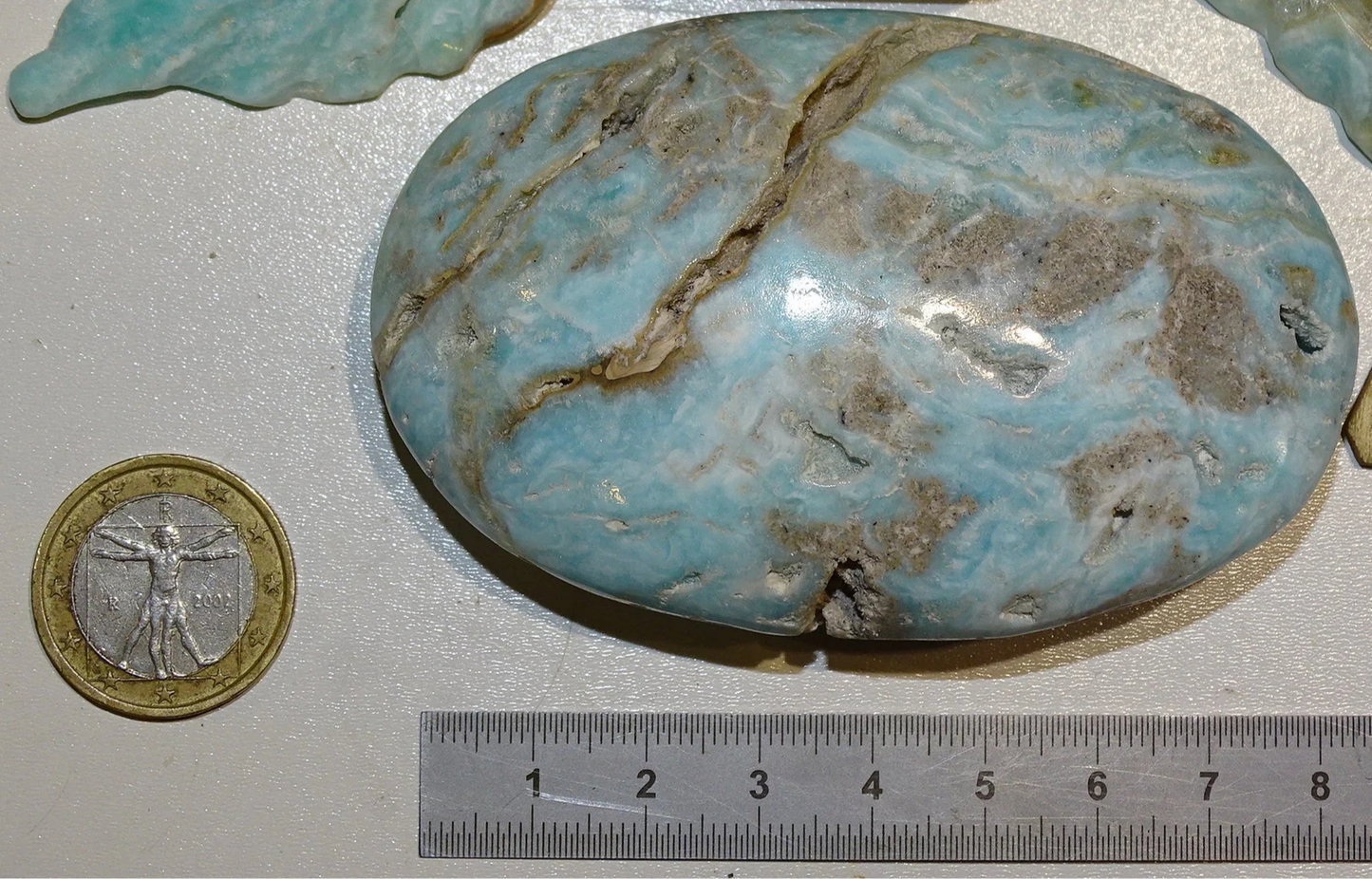 Calcite Aragonite Bleue, superbe galet de 90 x 60 x 20mm - 40 grammes. Superbe pièce !