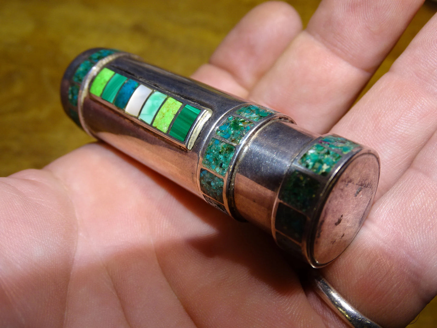 Case/Tube/Stick in 0.925 Silver adorned with turquoise stones, made by a French jeweler!