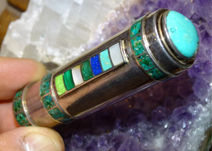 Case/Tube/Stick in 0.925 Silver adorned with turquoise stones, made by a French jeweler!