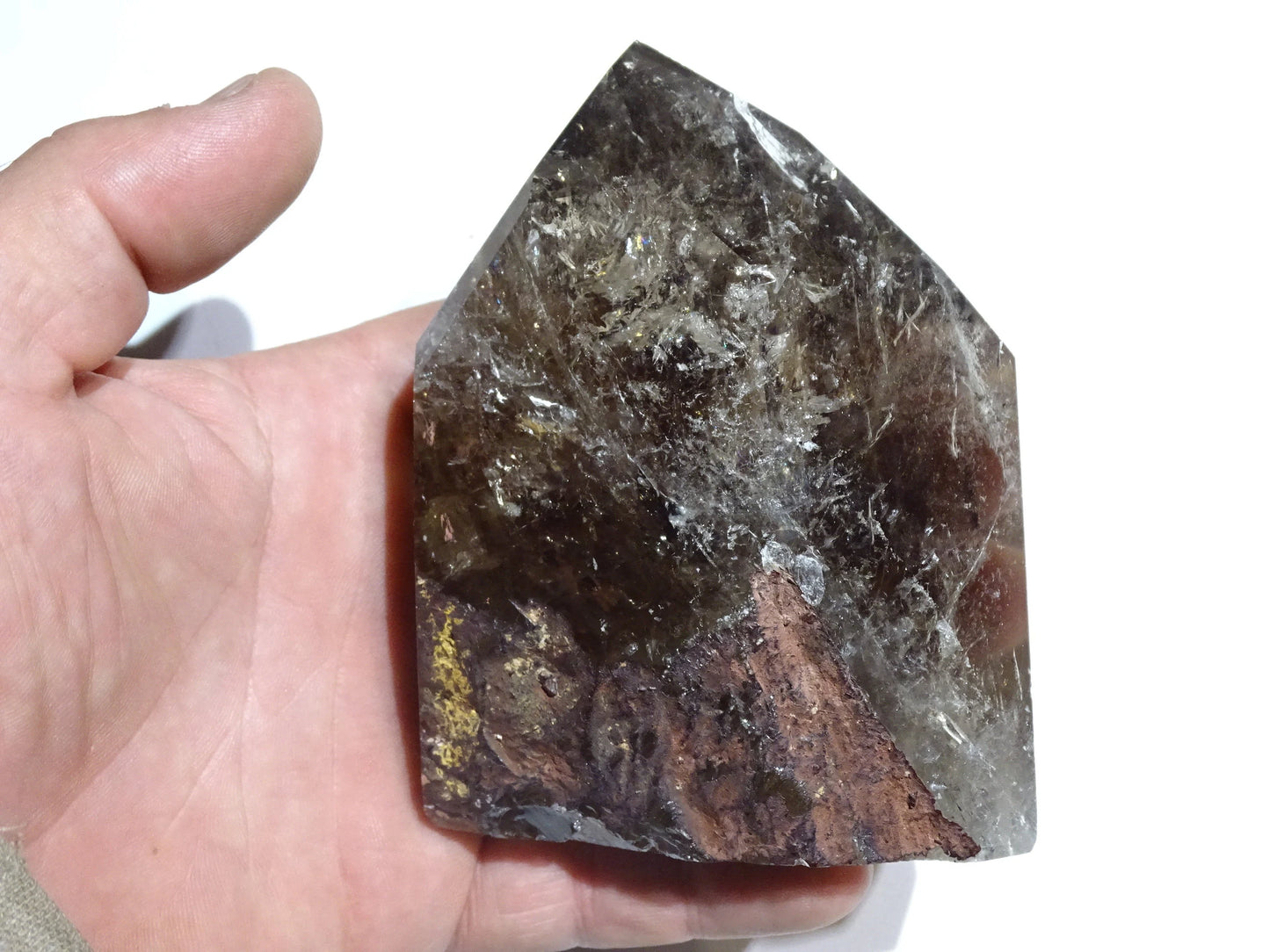 Cristal de roche fumé/ Quartz fumé, pointe laser de 105 x 82 x 49 mm - 553 grammes. Magnifique pièce pour exposition, lithothérapie, collection !