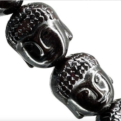 Fil de perles 'tête de Bouddha' en pierre d'hématite, pour création de bracelets, colliers, Mala... De 40 centimètres x 8 millimètres... Très bonne qualité, parfait pour adapter vos créations préférées !