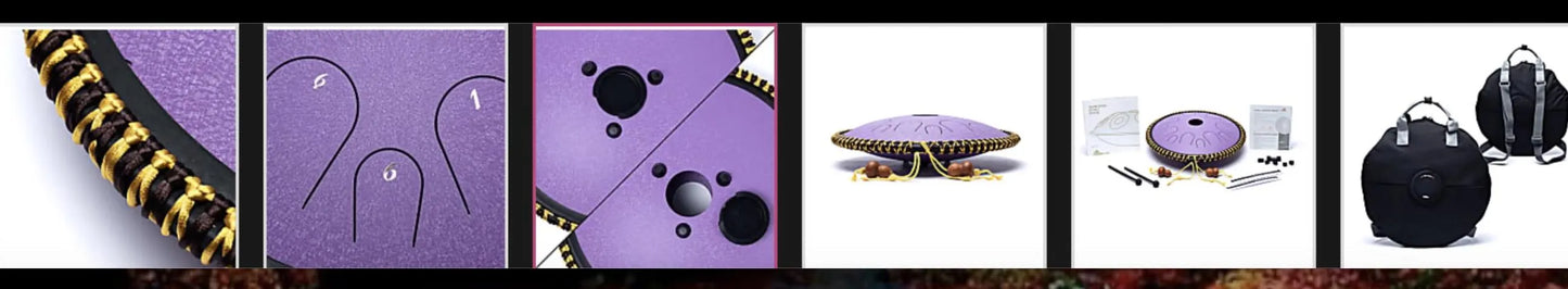 Handpan/ tambour percussion à 14 languettes/ 14 notes, 36 cm, fait en acier. 2 couleurs au choix : violet ou noir !