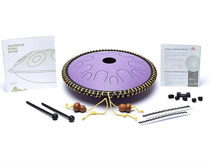 Handpan/ tambour percussion à 14 languettes/ 14 notes, 36 cm, fait en acier. 2 couleurs au choix : violet ou noir !