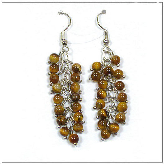 Tiger's eye earrings, several 4mm cluster-shaped beads, AA to AAA quality. Sold in silver or silver-plated brass finish, perfect!
