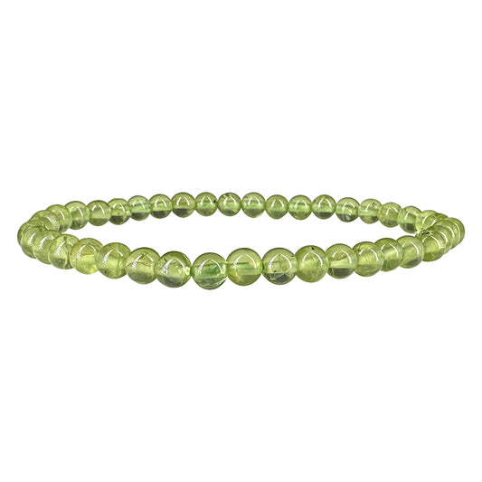 Fil de perle de type 'ronde' en péridot. Vendu en bracelet de 17 à 21 centimètres ou en collier de 42 centimètres. Diamètre des perles : 4 millimètres. Superbe pièce !
