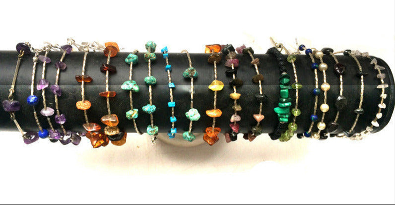Collection de bracelets 'Argent & Pierre' - Perles de pierres et tubes torsadés en Argent, 18 cm de long. 'Fait main' par Gem & Zen !