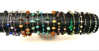 Collection de bracelets 'Argent & Pierre' - Perles de pierres et tubes torsadés en Argent, 18 cm de long. 'Fait main' par Gem & Zen !