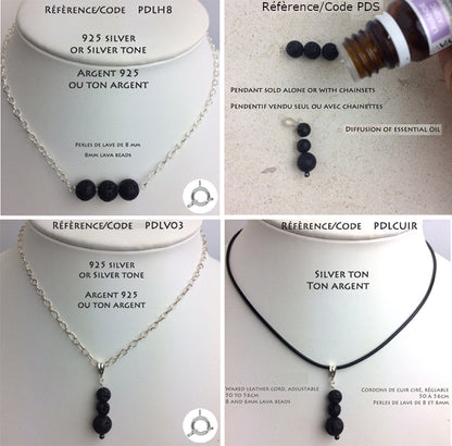 Pierre de lave, pendentif à la fois esthétique et fonctionnel utilisé pour la diffusion d’huiles essentielles grâce aux propriétés naturelles de la lave !