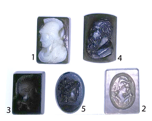 Cabochons/ 'Cameo' or 'Cameo', 5 pieces to choose from, antique and authentic made of Onyx, a true work of art, engraved with ultimate precision. 14 x 10 millimeters x 0.3 thick. Perfect for collection, exhibition, jewelry...