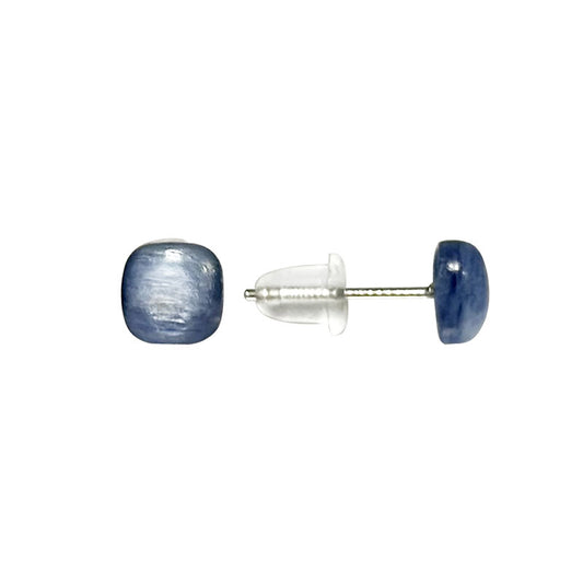 Studs/ Studs/ Earrings in 'cyanite', 6 mm 'square' cabochon, AA to AAA quality. Stainless steel finish, perfect!