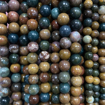 Jaspe Polychrome/ Océan - Perles rondes de 6 ou 8 mm. Vendu en fil de perle 38/39 cm, en bracelet de 17 à 21cm, en collier de 45 ou sautoir de 60cm. Qualité AA à AAA !