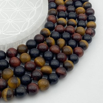 Mix 'd'oeil de tigre, oeil de taureau et oeil de faucon'. Perles rondes de 4, 6, 8 ou 10 mm. Vendu en fil de perle 38/39 cm, en bracelet de 17 à 21cm, en collier de 45 ou sautoir de 60cm. Qualité AA à AAA, parfait !