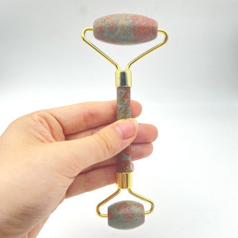 Selection of real stone massage rollers, 15cm long - 65 gr. - 11 stones to choose from: Amethyst, Aventurine, orange calcite, Carnelian, Crystal/quartz, Unakite Jasper, Jadeite, Lapis lazuli, Obsidian, Tiger's eye, Rose quartz...