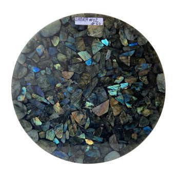 Table Ronde en Labradorite de 60 x 3 cm. Parfait pour fabriquer la table de vos rêves ou en décoration, exposition...
