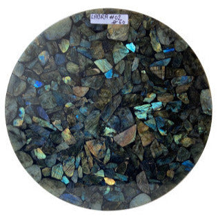 Table Ronde en Labradorite de 60 x 3 cm. Parfait pour fabriquer la table de vos rêves ou en décoration, exposition...