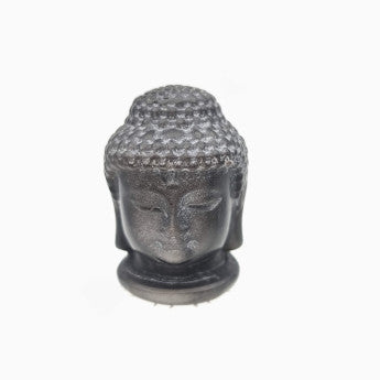 Tête de Bouddha en Obsidienne argentée, fait main, 50mm de haut x 45 x 30. Très belle petite pièce d'une pierre sacrée !